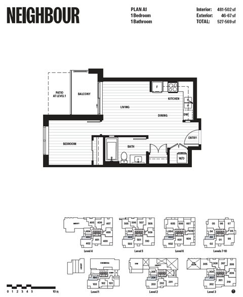 Floor plan for 1 bed, 1 bath, 473 sqft
